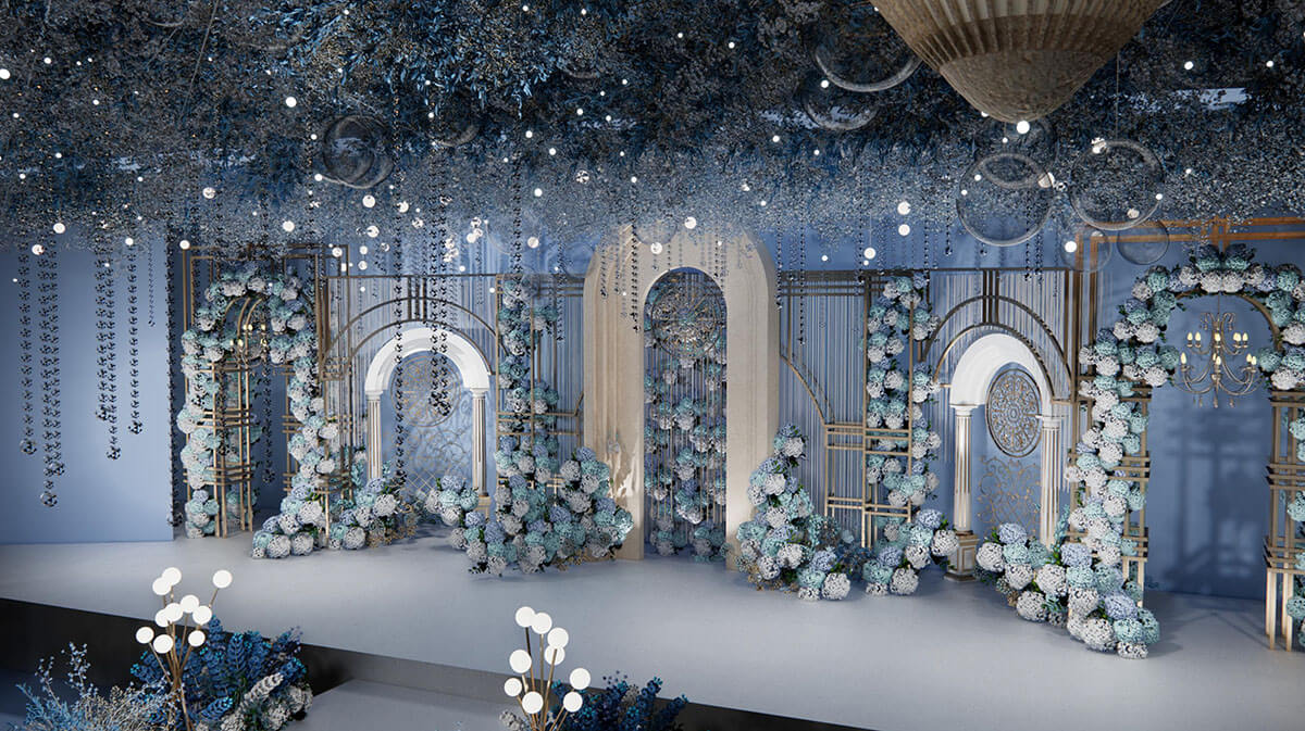 新乡婚宴开云中国设计-蔚蓝星空主题宴会厅装修设计方案