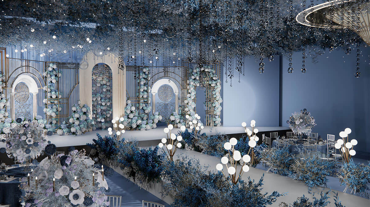 新乡婚宴开云中国设计-蔚蓝星空主题宴会厅装修设计方案