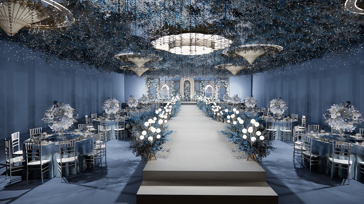新乡婚宴开云中国设计-蔚蓝星空主题宴会厅装修设计方案